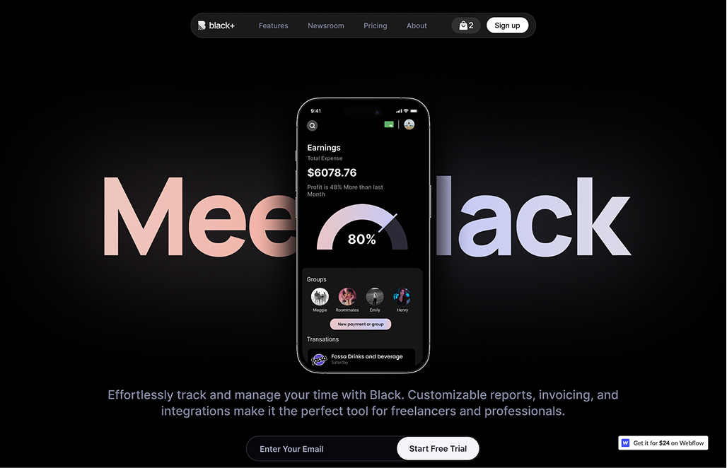 Screenshot of the Black Plus template homepage